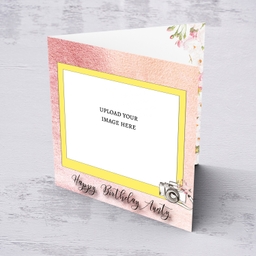 Photo birthday card for Aunty in pink background and yellow photo frame in English