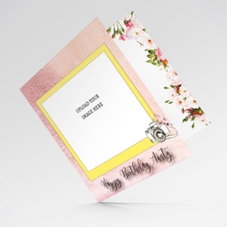 Photo birthday card for Aunty in pink background and yellow photo frame in English