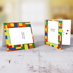 Colourful blocks themed photo birthday card in English