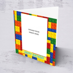 Colourful blocks themed photo birthday card in English