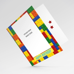 Colourful blocks themed photo birthday card in English