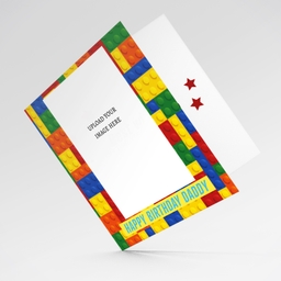 Colourful blocks themed photo birthday card for Daddy in English