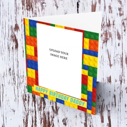 Colourful blocks themed photo birthday card for Daddy in English