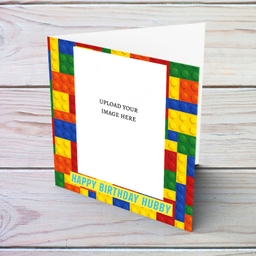 Colourful blocks themed photo birthday card for Husband in English