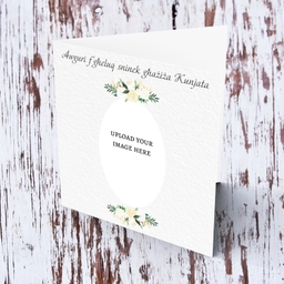 A petite photo birthday card for mother in law with white florals in Maltese