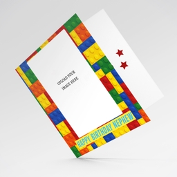 Colourful blocks themed photo birthday card for Nephew in English