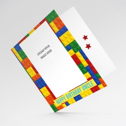 Colourful blocks themed photo birthday card for Uncle in English