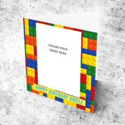 Colourful blocks themed photo birthday card for Uncle in English