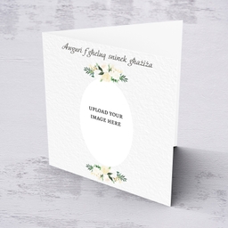 A petite photo birthday card for someone dear with white florals in Maltese