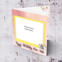 Photo birthday card for Wife in pink background and yellow photo frame in English