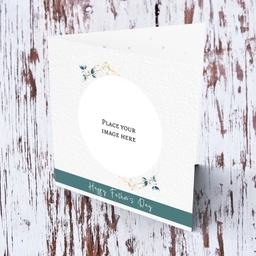 Elegant father's day photo card in English with dark green/gray sash