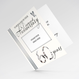 60th Diamond wedding photo anniversary card for parents in black and grey text in English