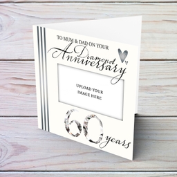 60th Diamond wedding photo anniversary card for parents in black and grey text in English