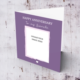 Anniversary photo card to my fiancée in purple background and white text (English)