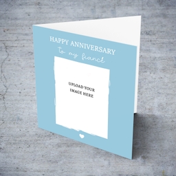 Anniversary photo card to my fiancé in blue background and white text (English)