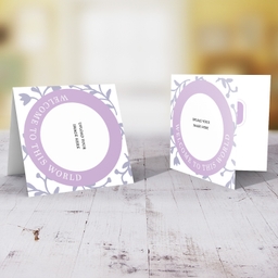 Circle shaped photo new born card for baby girl in English