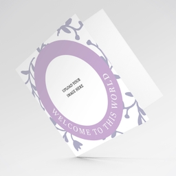 Circle shaped photo new born card for baby girl in English