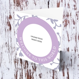 Circle shaped photo new born card for baby girl in English