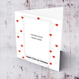 Valentines Photo card in Marbled background and scattered red hearts in Maltese