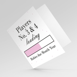 Baby Loading TWINS - Players No3 &  4 themed (in light pink) baby/pregnancy announcement personalisable card in English