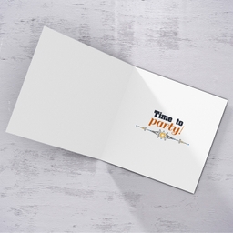 It's your bachelor Party card in dark blue and orange text in English (Personalisable)