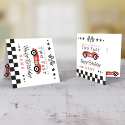 2 year old - Red Race Car themed birthday card in English (Personalisable) 