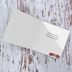 2 year old - Red Race Car themed birthday card in English (Personalisable) 