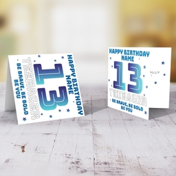 13 - Teenager birthday card with scattered stars - with quote saying: Be brave, Be bold, be you (Personalisable)