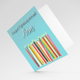 Candle themed birthday card in light blue / turquoise background in Maltese (Personalisable)