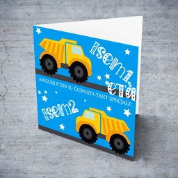 Dumptruck themed birthday card for twins in Maltese (Personalisable)