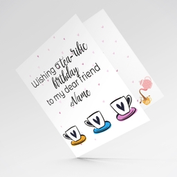 Tea themed birthday card with teacups in English (personalisable)