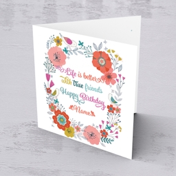 Colourful floral birthday card for best friend / bestie in English (Personalisable)