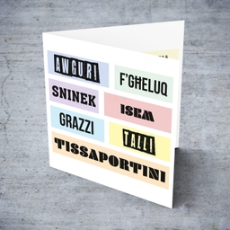 Colourful, modern pastel coloured birthday card in Maltese (Funny)