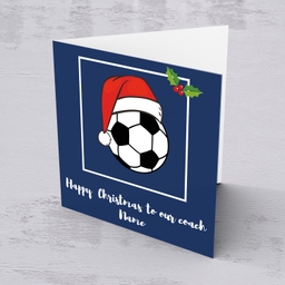 Football themed Christmas personalisable card for Coach in English