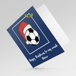 Football themed Christmas personalisable card for Coach in English