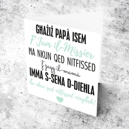 Daddy to be Father's Day card in neutral pastel green and black text in Maltese (Personalisable)