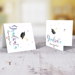 Colourful text Graduation card in Maltese (female & personalisable)