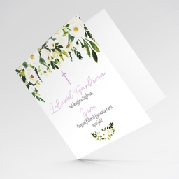 Cousin - White flower themed Holy Communion card for Cousin with purple cross in Maltese