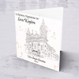 Line art - Naxxar Parish Church neutral holy communion card in Maltese (Personalisable)