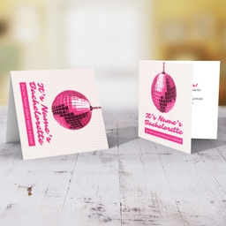 Pink disco ball bachelorette / hen party card in English (Personalisable)