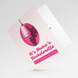 Pink disco ball bachelorette / hen party card in English (Personalisable)