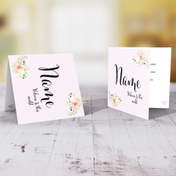 An elegant new born card for girls with elegant flowers in English (Personalisable)