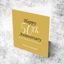 Golden background 50th Ordination Anniversary greeting card in English (Personalisable)