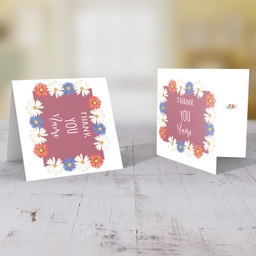 Thank you card with colourful floral border in English  (Personalisable)