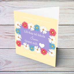 Colourful flowery thank you card for Head of School in Maltese