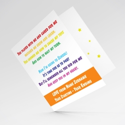 A colourful Thank you card for Carer / Child Care with a special message in English (Personalisable)