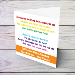 A colourful Thank you card for Carer / Child Care with a special message in English (Personalisable)