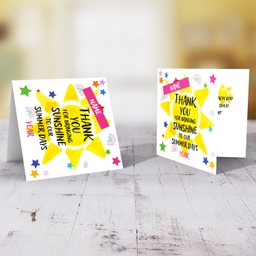 Colourful thank you card for Summer School Teachers with pink touches in colourful text in English (Personalisable)