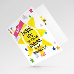 Colourful thank you card for Summer School Teachers with pink touches in colourful text in English (Personalisable)