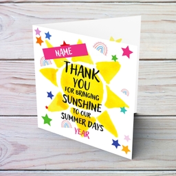 Colourful thank you card for Summer School Teachers with pink touches in colourful text in English (Personalisable)